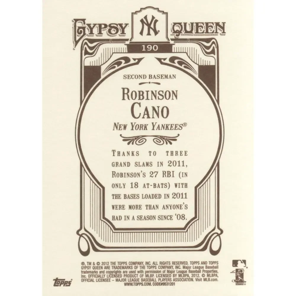 2012 Topps Gypsy Queen Robinson Cano # 190a New York Yankees